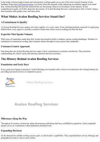 Creating a Legacy of Excellence: The Journey of Avalon Roofing Services