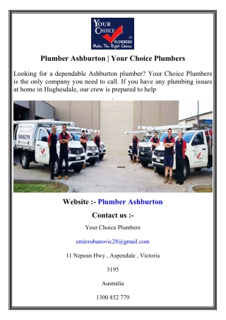 Plumber Ashburton   Your Choice Plumbers