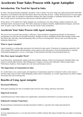 Accelerate Your Sales Process with Agent Autopilot