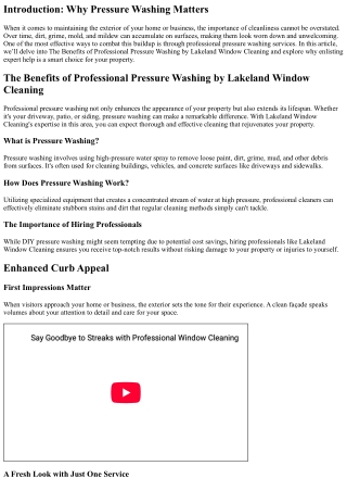 The Benefits of Professional Pressure Washing by Lakeland Window Cleaning