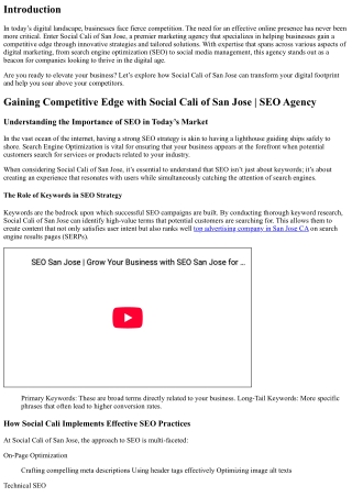 Gaining Competitive Edge with Social Cali of San Jose | SEO Agency.