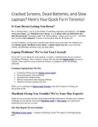 Cracked Screens, Dead Batteries, and Slow Laptops? Here’s Your Quick Fix in Toro