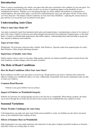 The Impact of Road Conditions on Your Auto Glass Durability