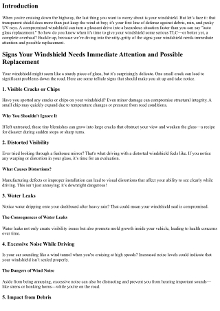 Signs Your Windshield Needs Immediate Attention and Possible Replacement
