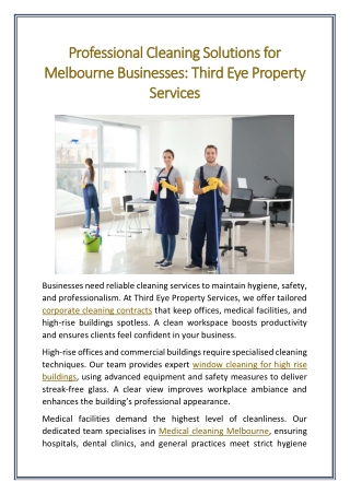 Professional Cleaning Solutions for Melbourne Businesses Third Eye Property Services