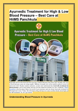 Ayurvedic Treatment for High & Low Blood Pressure – Best Care at HiiMS Panchkula