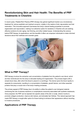 Revolutionizing Skin and Hair Health The Benefits of PRP Treatments in Cheshire