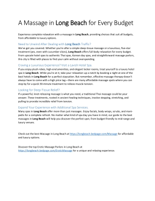A Massage in Long Beach for Every Budget