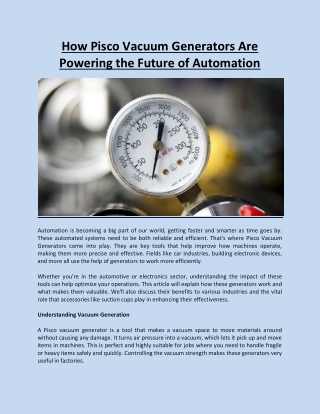How Pisco Vacuum Generators Are Powering the Future of Automation