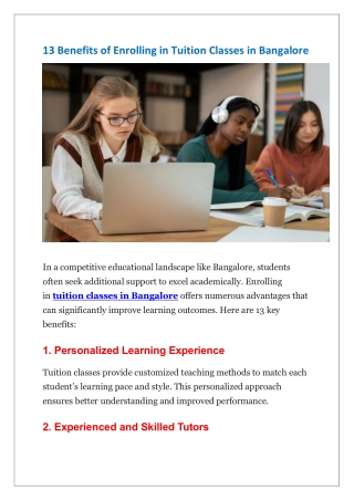13 Benefits of Enrolling in Tuition Classes in Bangalore