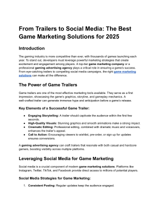 From Trailers to Social Media: The Best Game Marketing Solutions for 2025
