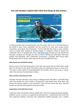 Dive into Paradise: Explore Bali Best Dive Shops & Dive Centers