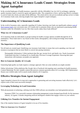 Making ACA Insurance Leads Count Strategies from Agent Autopilot