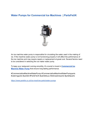 Water Pumps for Commercial Ice Machines  _ PartsFeUK