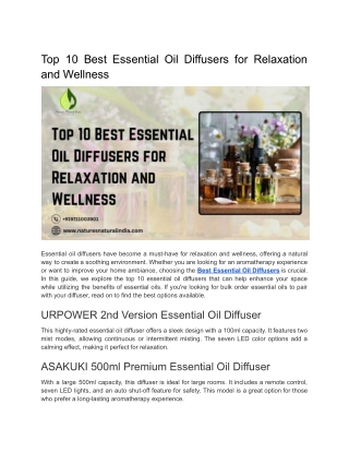 Top 10 Best Essential Oil Diffusers for Relaxation and Wellness