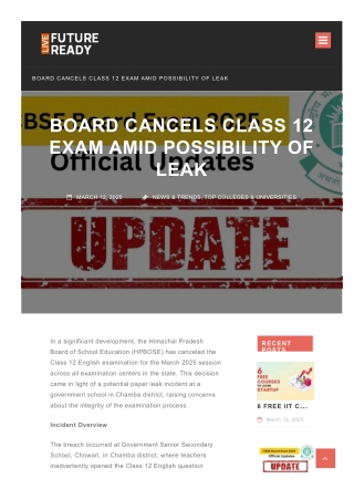 Board Cancels Class 12 Exam Amid Possibility of Leak