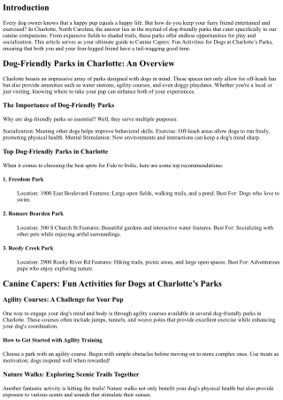 Canine Capers: Fun Activities for Dogs at Charlotte’s Parks