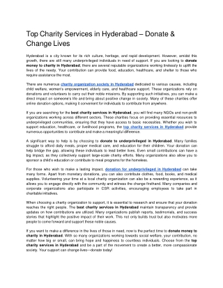 Top Charity Services in Hyderabad – Donate & Change Lives