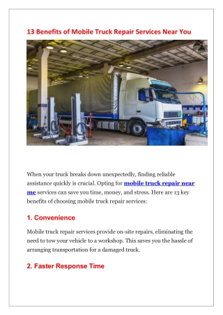 13 Benefits of Mobile Truck Repair Services Near You