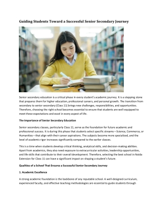 Guiding Students Toward a Successful Senior Secondary Journey