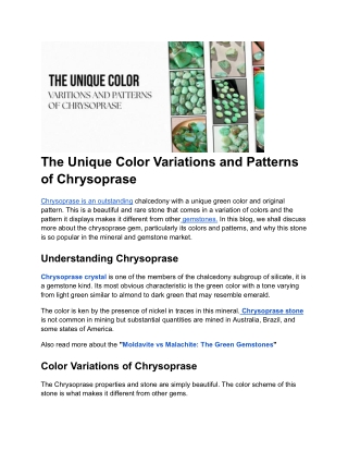 The Unique Color Variations and Patterns of Chrysoprase