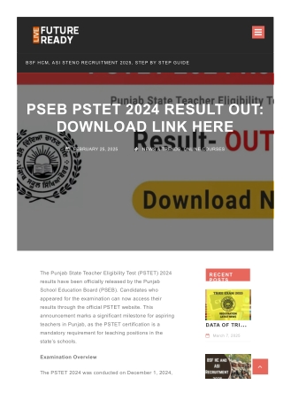PSEB PSTET 2024 Result Out Download Link Here