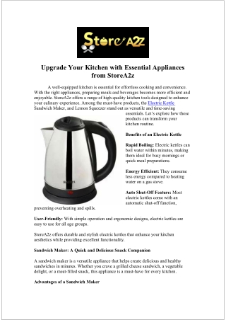 StoreA2z Electric Kettle – Boil Water Quickly & Efficiently