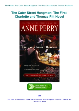 PDF Books The Cater Street Hangman The First Charlotte and Thomas Pitt Novel