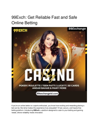 99Exch_ Get Reliable Fast and Safe Online Betting