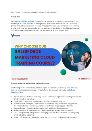 Salesforce Marketing Cloud Training in Hyderabad  Visualpath