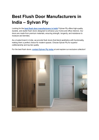 Best Flush Door Manufacturers in India – Sylvan Ply