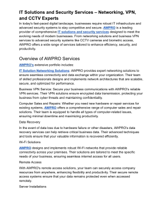 IT Solutions and Security Services – Networking, VPN, and CCTV Experts