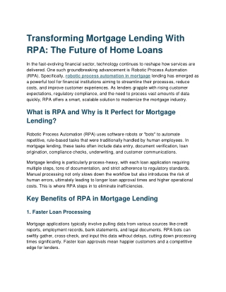 Transforming Mortgage Lending With RPA: The Future of Home Loans