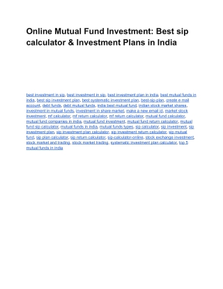 Online Mutual Fund Investment_ Best sip calculator & Investment Plans in India