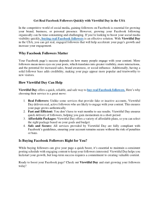 Get Real Facebook Followers Quickly with Viewtiful Day in the USA