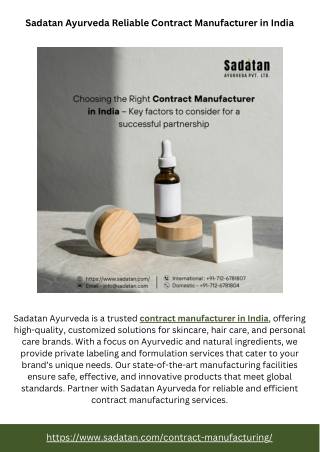 Sadatan Ayurveda Reliable Contract Manufacturer in India