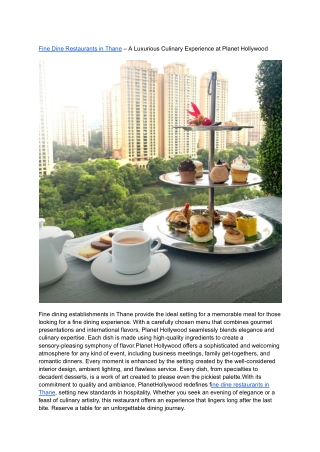 Fine Dine Restaurants in Thane