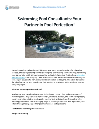 Swimming Pool Consultants: Your Partner in Pool Perfection!