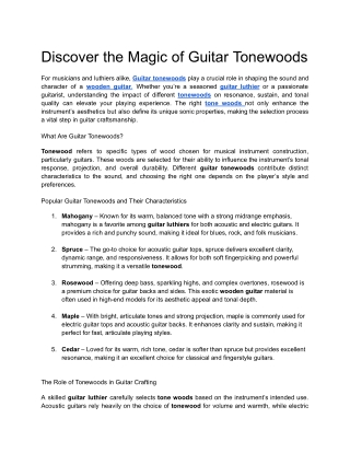 Discover the Magic of Guitar Tonewoods