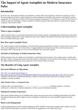 The Impact of Agent Autopilot on Modern Insurance Sales