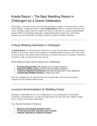 Kukda Resort – The Best Wedding Resort in Chittorgarh for a Grand Celebration