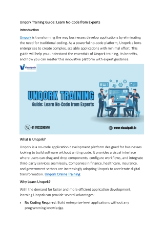 Unqork Training Institute in India | Unqork Training Online