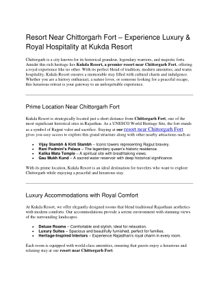 Resort Near Chittorgarh Fort – Experience Luxury & Royal Hospitality at Kukda Resort