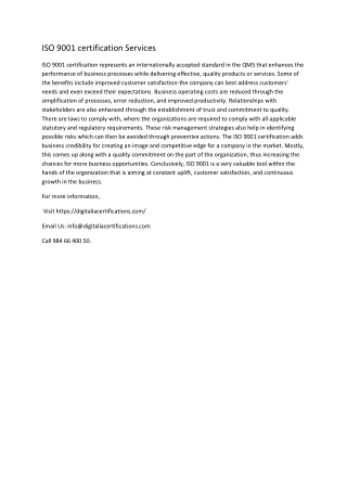 ISO 9001 certification Services
