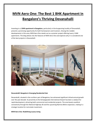 The Best 1 BHK Apartment in Bangalore’s Thriving Devanahalli