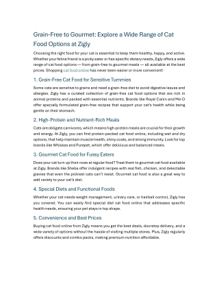 Grain-Free to Gourmet Explore a Wide Range of Cat Food Options at Zigly