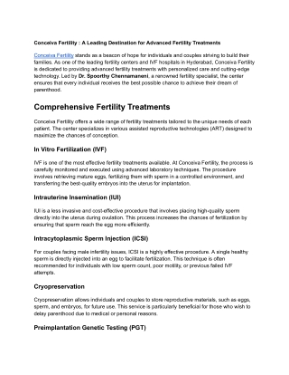 Conceiva Fertility - A Leading Destination for Advanced Fertility Treatments