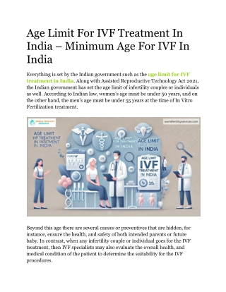 Age Limit For IVF Treatment In India – Minimum Age For IVF In India