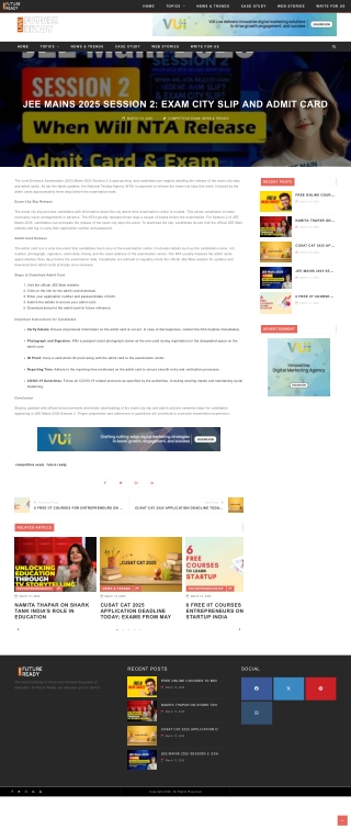 JEE Mains 2025 Session 2 Exam City Slip and Admit Card