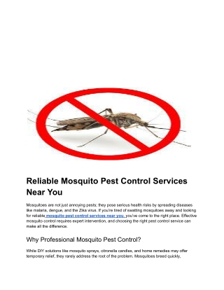 Reliable Mosquito Pest Control Services Near You